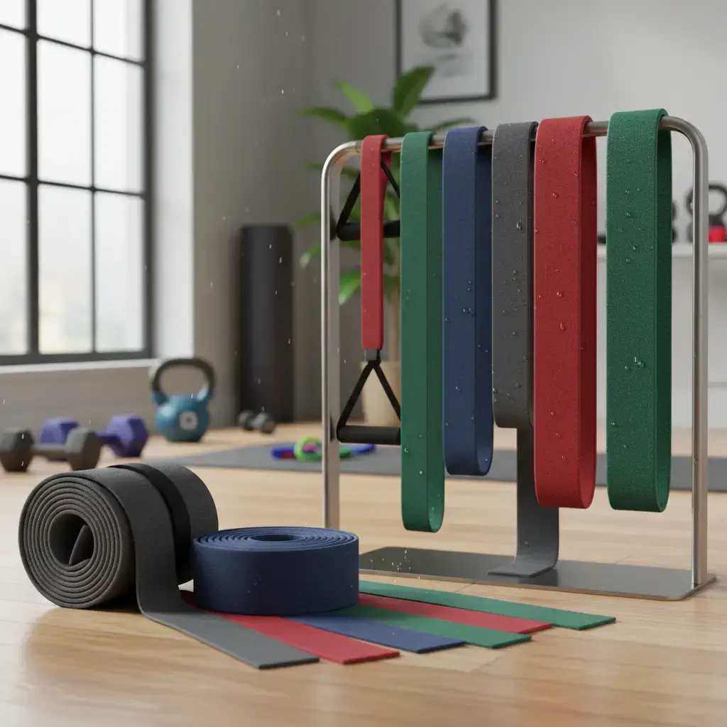 Premium resistance bands neatly arranged