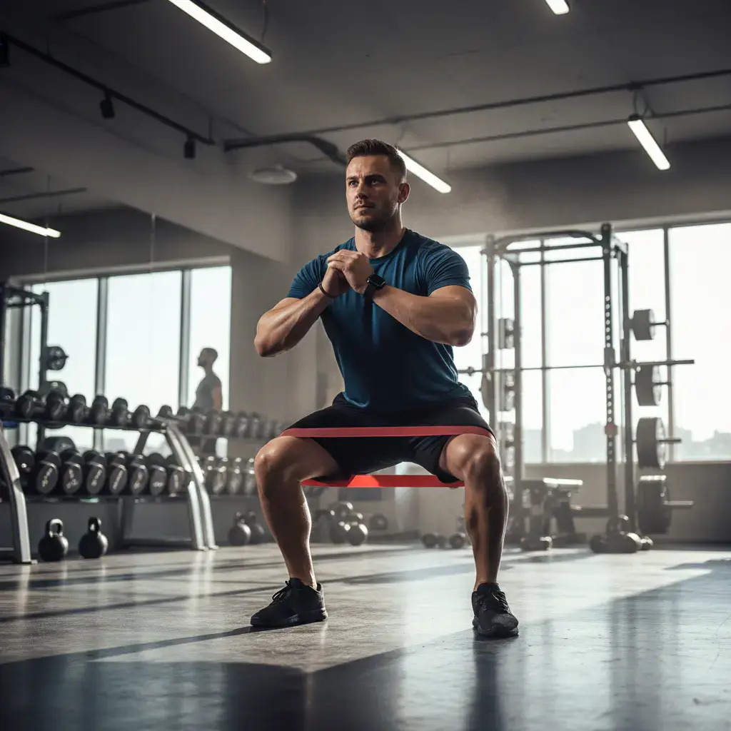 Demonstrating resistance band exercise