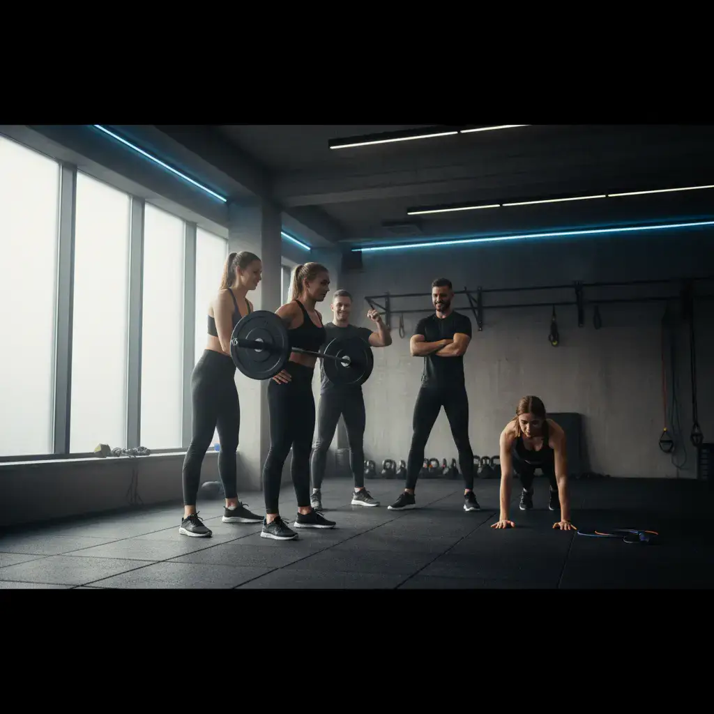 Fitness team with resistance bands