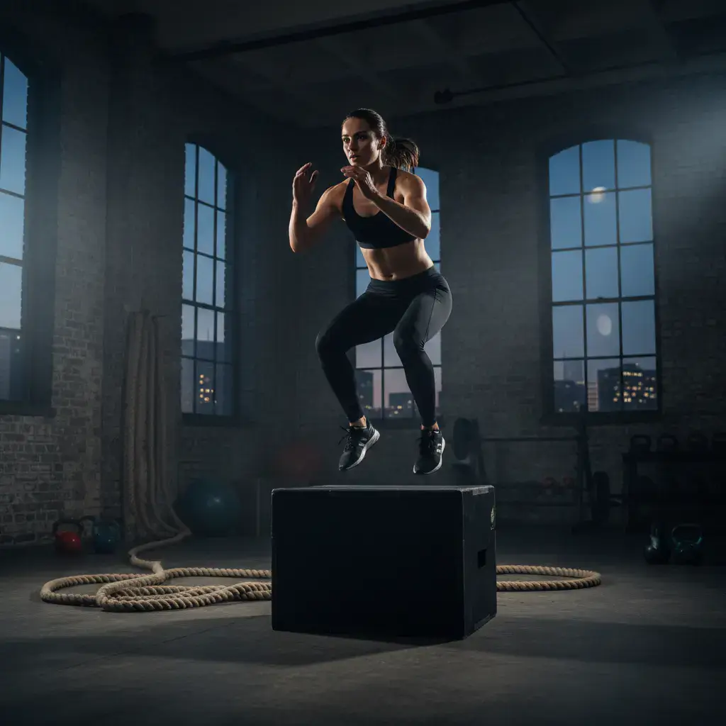 Fitness enthusiast exercising in a dark studio
